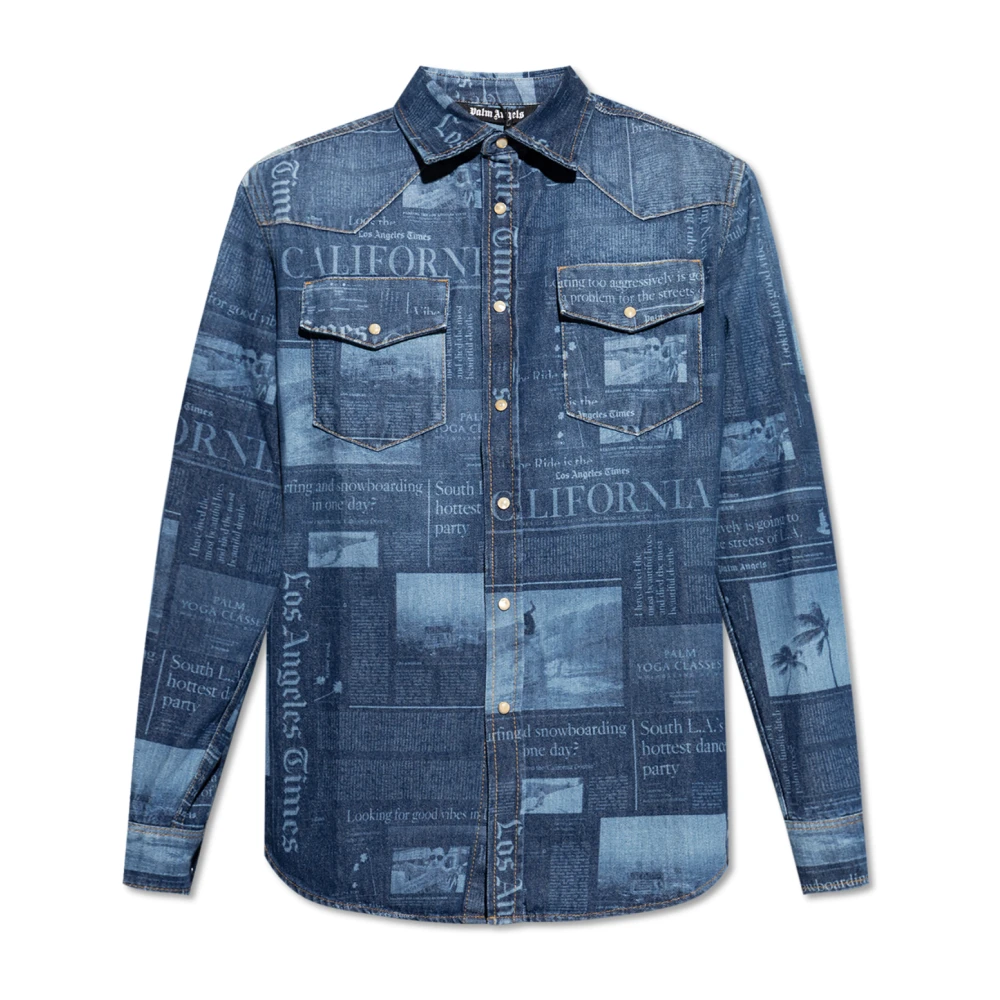 Palm Angels Herr Blå Skjortor L, Denim, Denim Skjorta