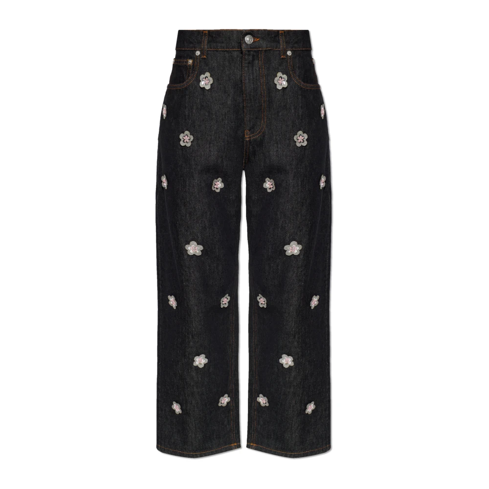 Marni Women's Blue Jeans With Floral Appliqué - Cropped Jeans - Xs - Jeans