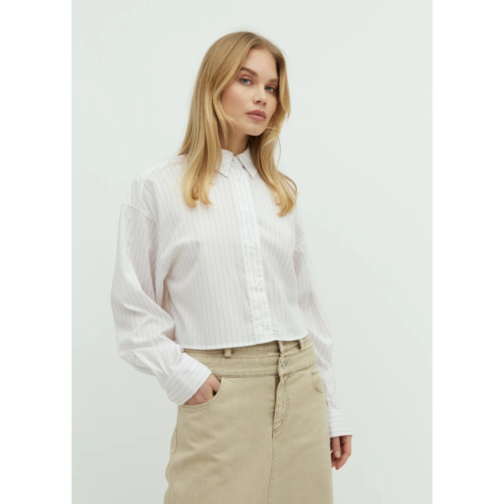 MbyM Witte Cropped Blouse met Roze Streep Emele White Dames