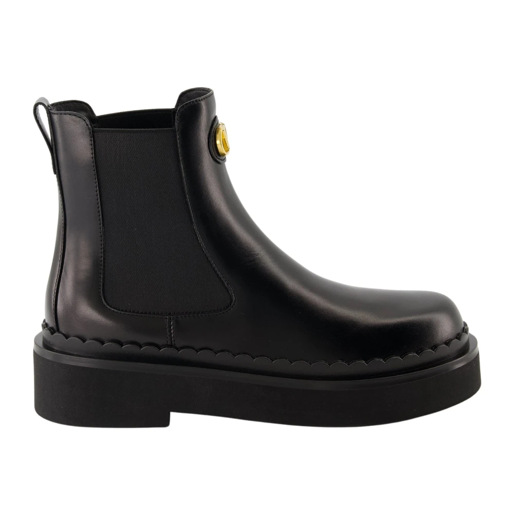 Valentino Garavani Black Chelsea Boots, Female, 5 1/2 Uk, Leather Beatle Ankle Boots