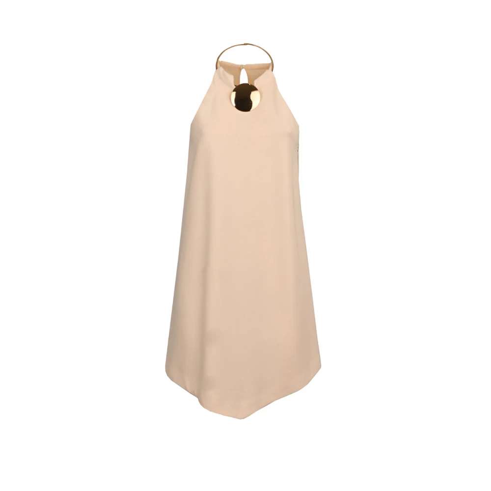 Simona Corsellini Korte Polyester Jurk met Gouden Medaillon Beige Dames