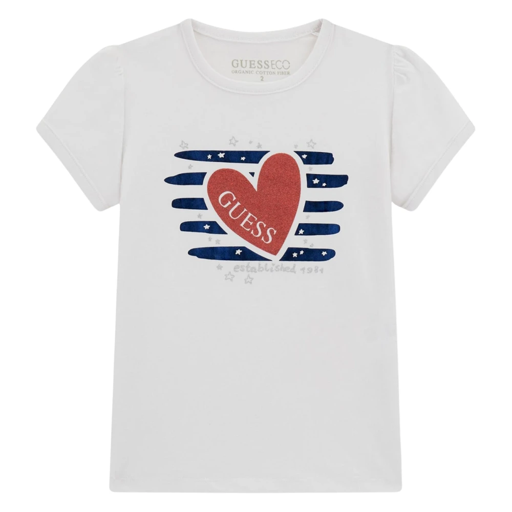 Guess Girls White Heart Logo T-Shirt - Kids Short Sleeve T-Shirts - 6 Y - Kids