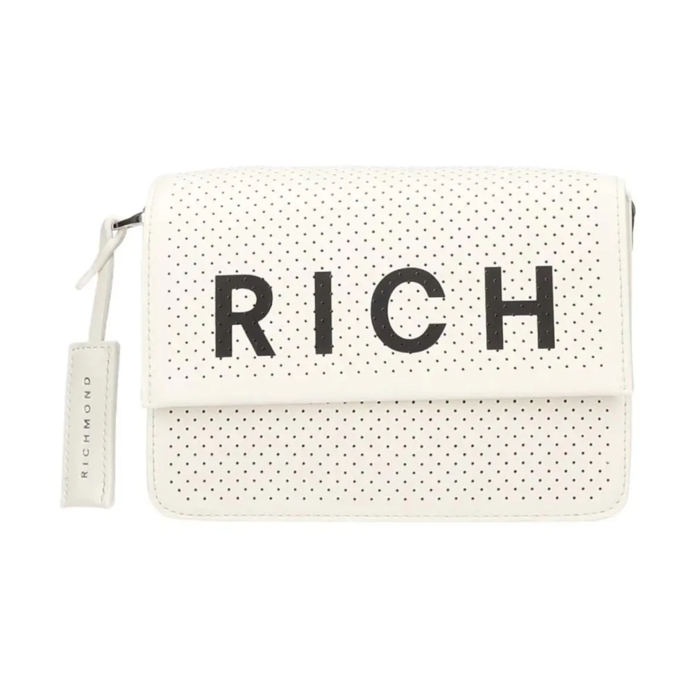 John Richmond Women's White Clutches, One Size, Crossbody Bag With Black Logo