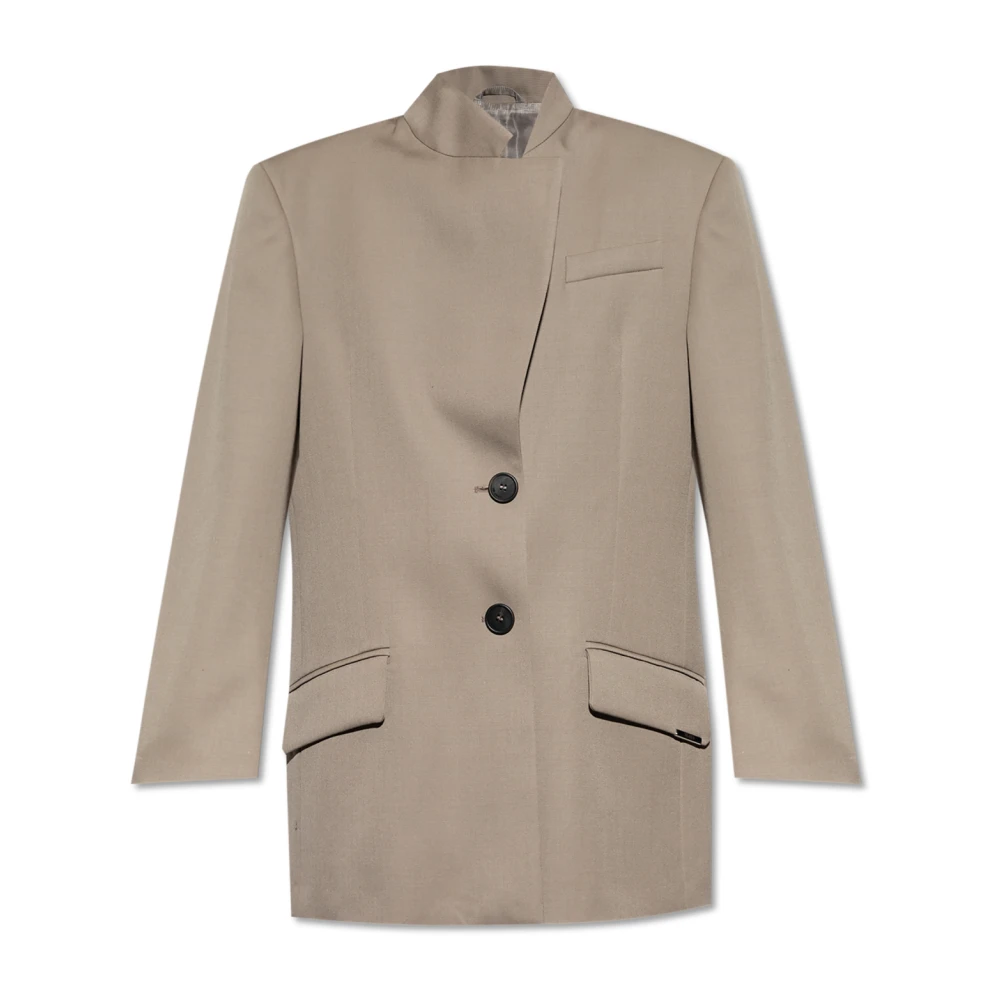 The Attico Duifgrijze Wollen Jas Asymmetrische Kraag Gray Dames