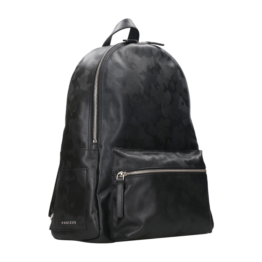 Orciani Zwarte Leren Camouflage Print Rugzak Black Heren