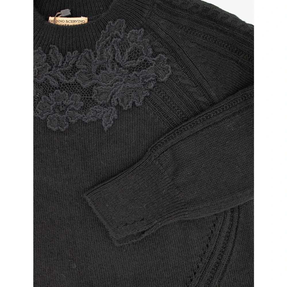 Ermanno Scervino Bloemenkant Lange Mouw Jurk Black Dames