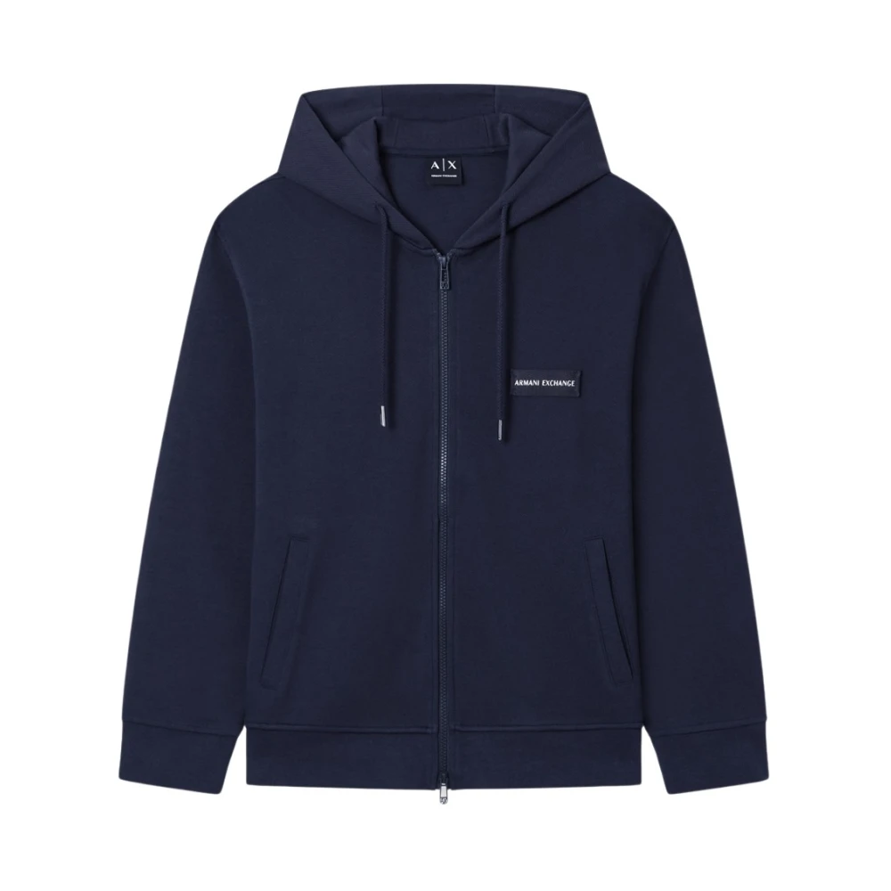 Armani Exchange Mannelijk Blauw Hoodies & Sweatvesten Heren, S, Katoen, Full Zip Hooded Sweatshirt