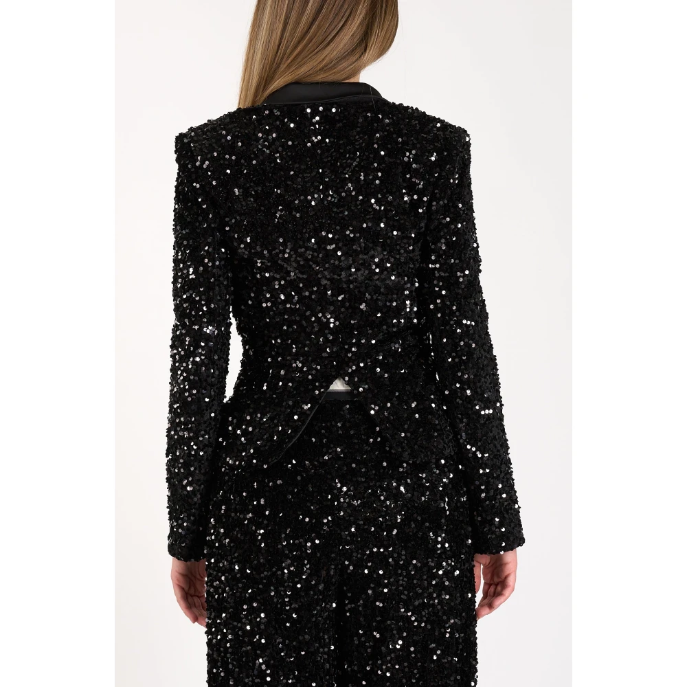 Elisabetta Franchi Geborduurde Pailletten Double-Breasted Jas Black Dames