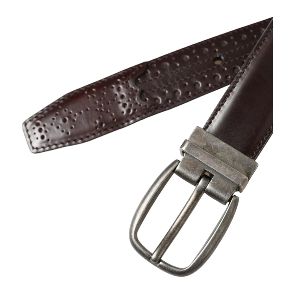 Dolce & Gabbana Geperforeerde Leren Riem Metalen Gesp Brown Heren