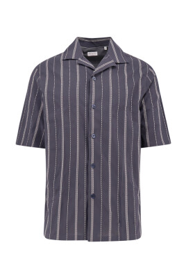 chemise-bleue-col-bowling-manches-courtes