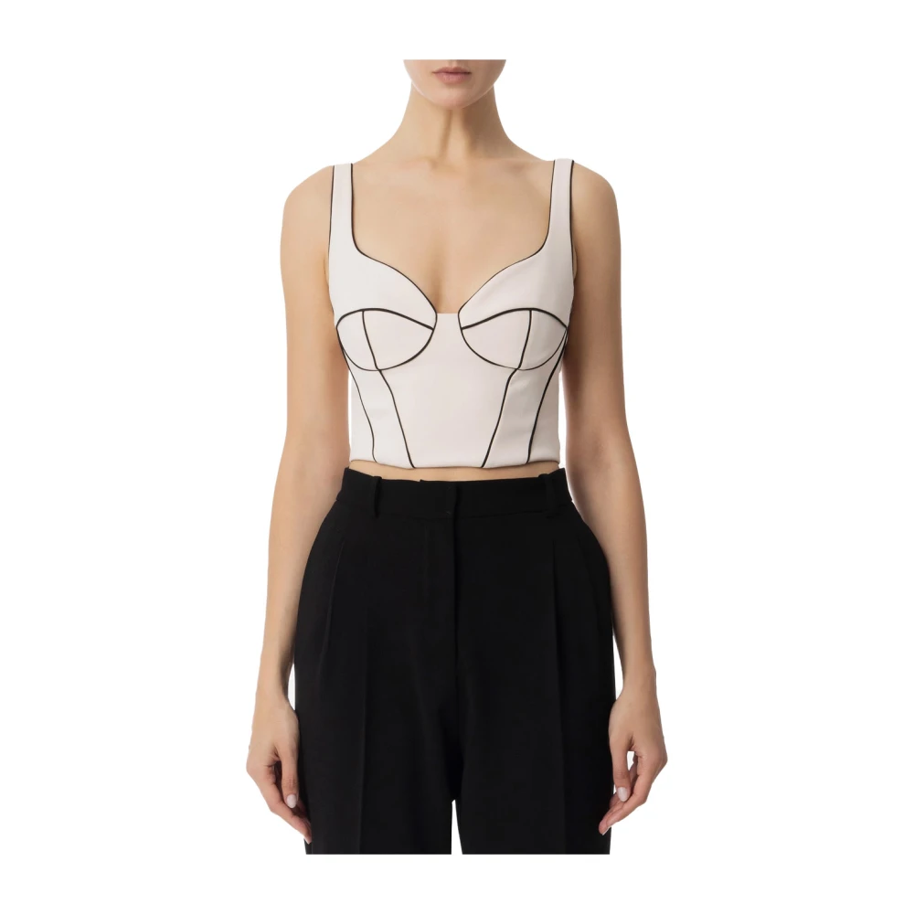 Elisabetta Franchi Contrast Piping Hart Hals Jurk Beige Dames