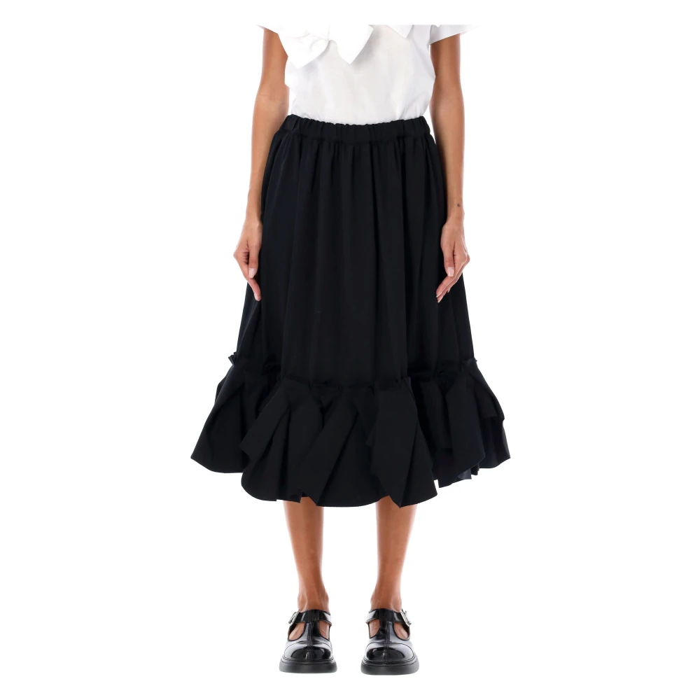 Comme des Garçons Zwarte Geplooide Ruche Zoom Midi Rok Black Dames