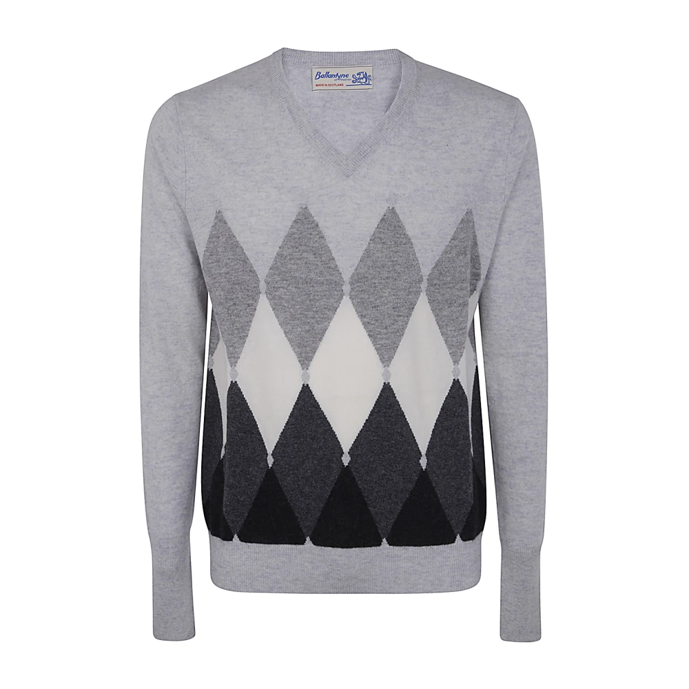 Ballantyne Zilver Houtskool V-hals Pullover Gray Heren