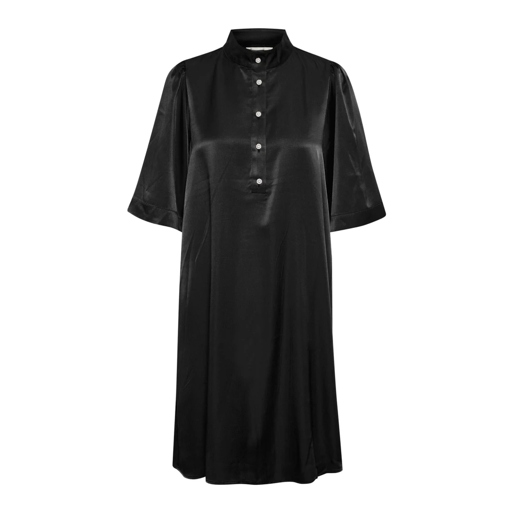 My Essential Wardrobe Eenvoudige Zwarte Jurk met ½ Mouwen en Mandarin Kraag Black Dames