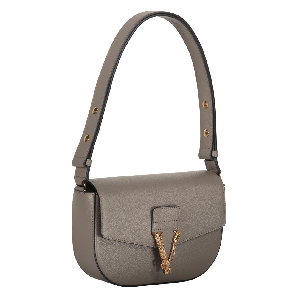 Versace Stijlvolle leren schoudertas met push-lock Gray Dames