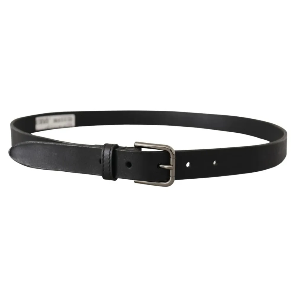 Dolce & Gabbana Zwart Leren Klassieke Riem met Metalen Logo Gesp Black Unisex