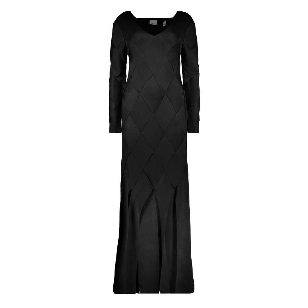 Burberry Maxi Jurk met V-hals en Geweven Patroon Black Dames
