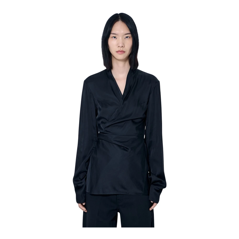 Rick Owens , Kimonos, Female, Black, S, Laura Satin Wrap Top