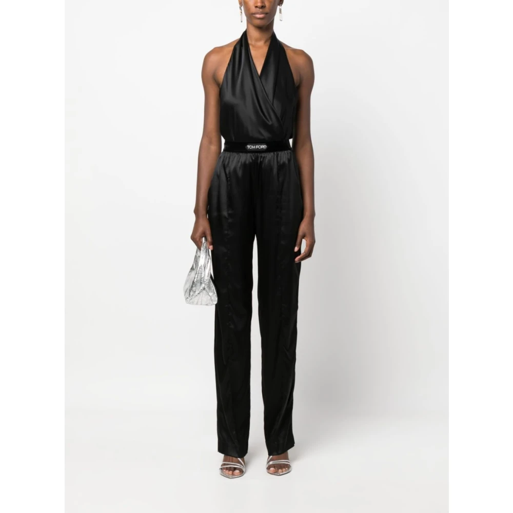 Tom Ford Zwarte Satijnen Hoge Taille Broek Black Dames