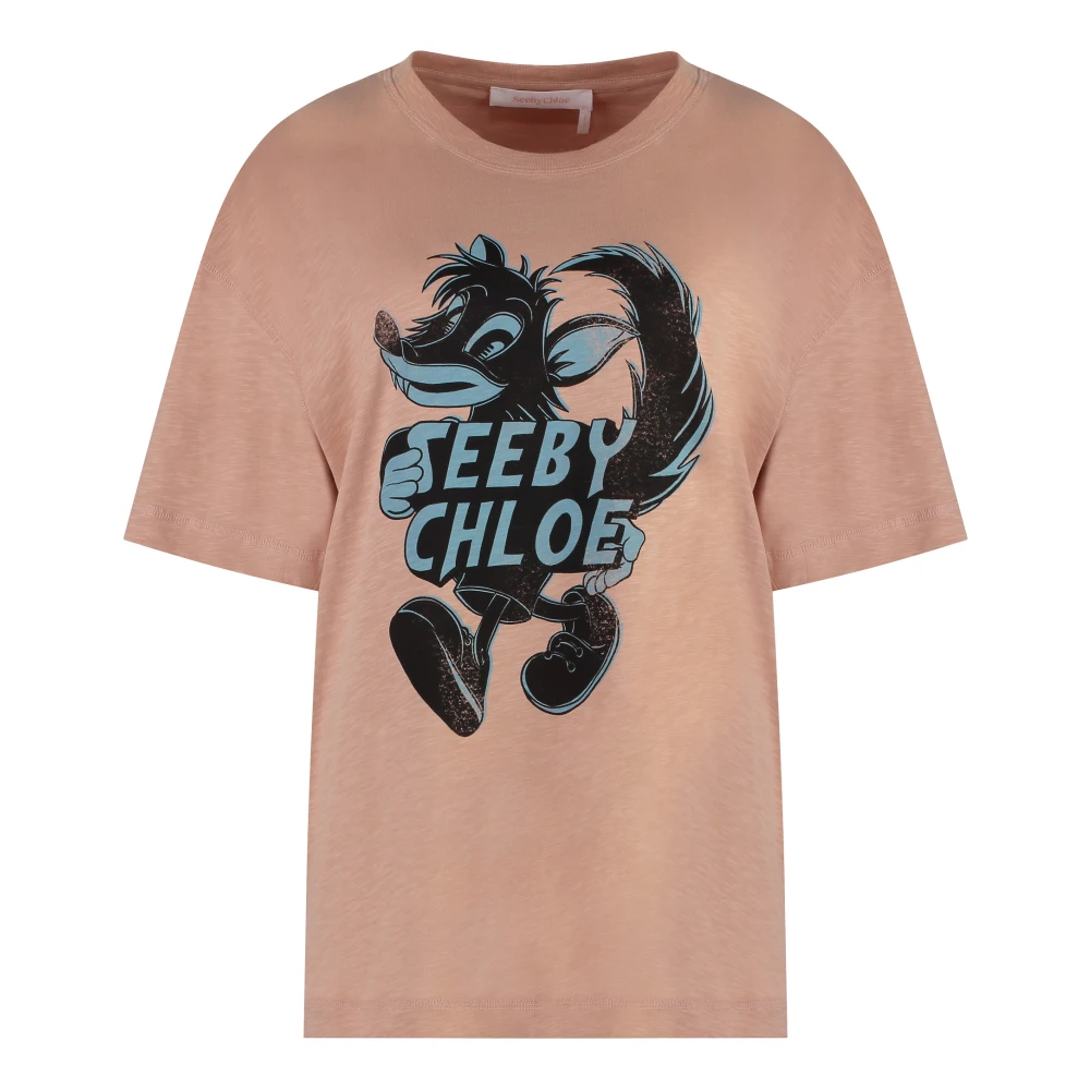 See by Chloé Katoenen T-shirt met Ribgekraagd Pink Dames