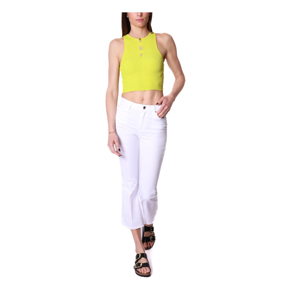 Elisabetta Franchi Geribbeld Geel Crop Top Green Dames