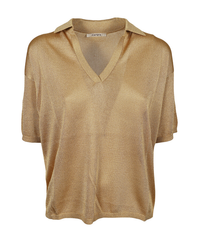 polo-en-maille-viscose-col-v-doree