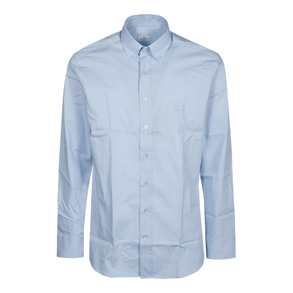 ETRO Logo Button Down Shirt Blue Heren
