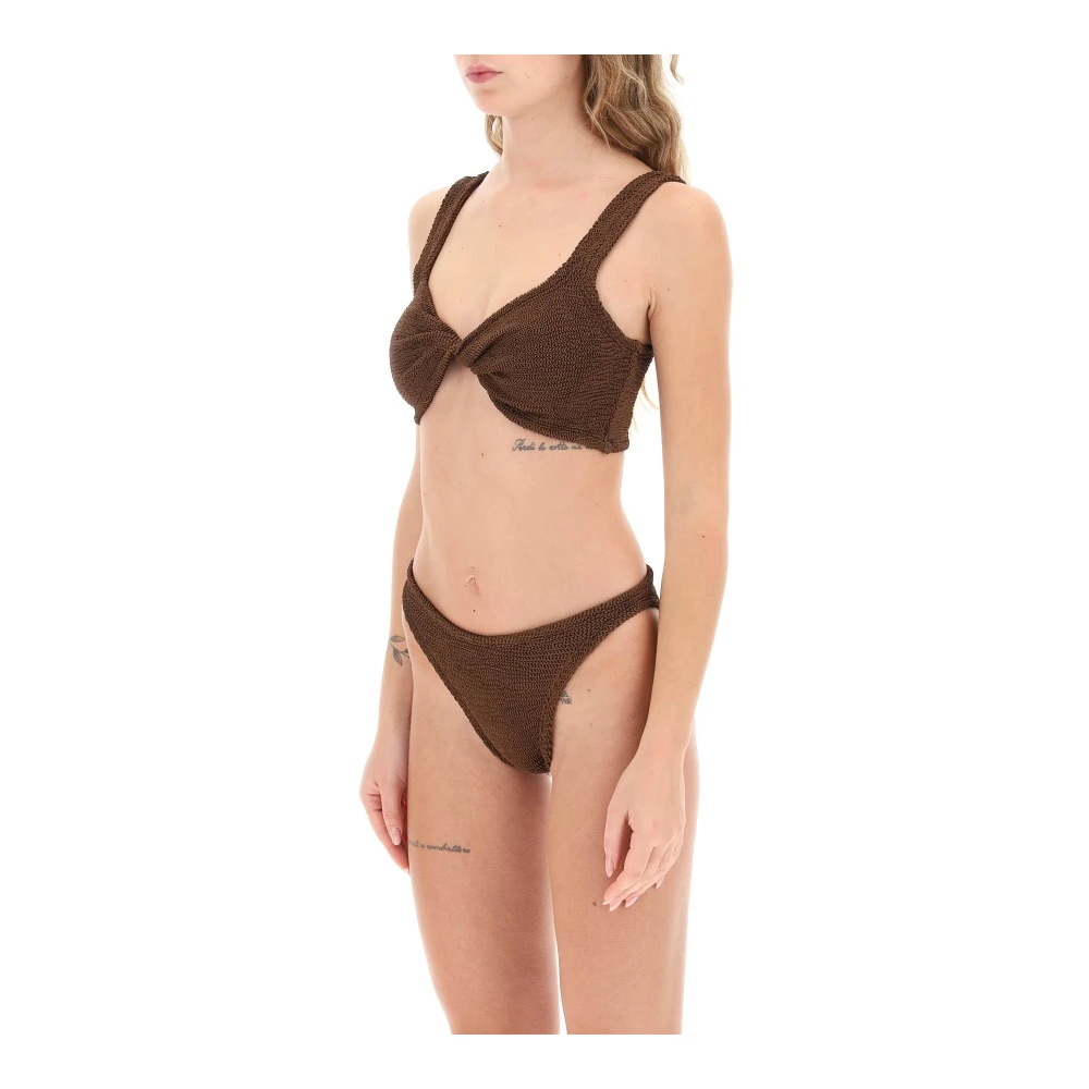 Hunza G Metallic-effect Bikini Set met Twist Detailing Brown Dames