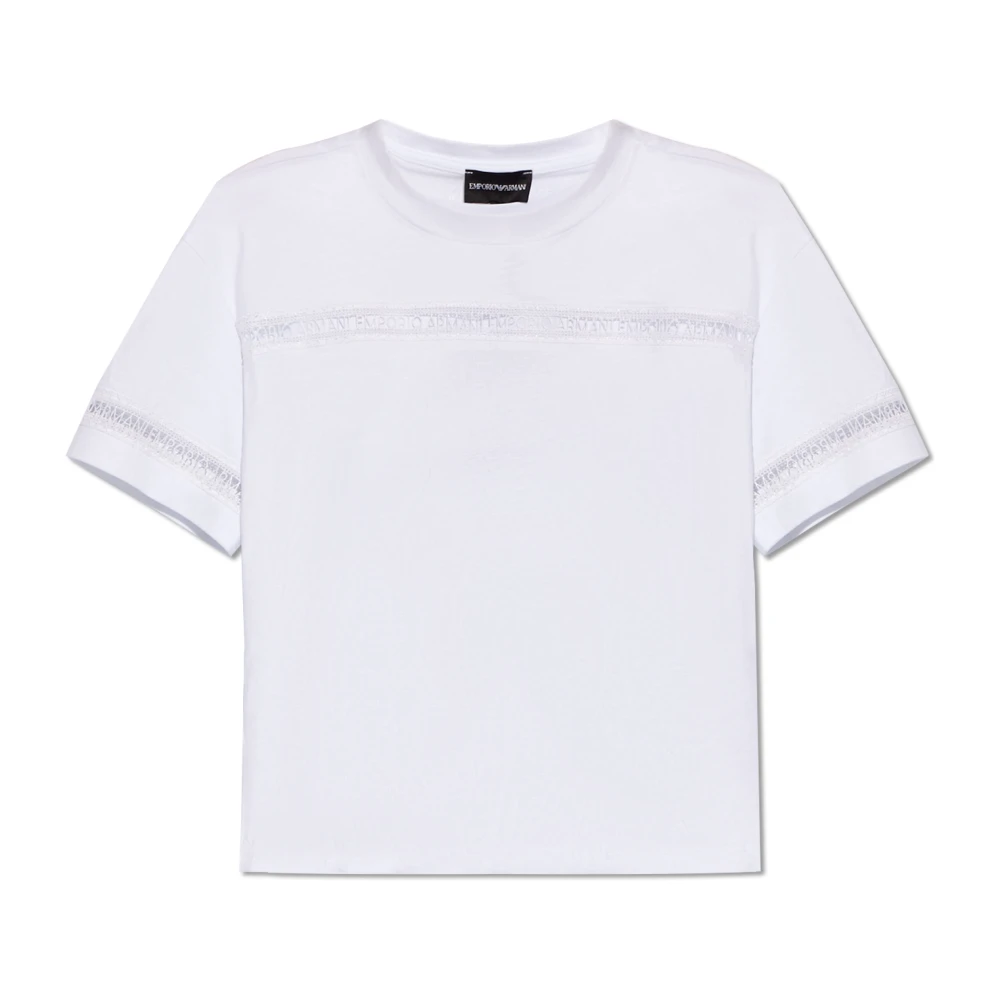 Emporio Armani Witte Katoenen Logo Geborduurde T-shirt White Dames