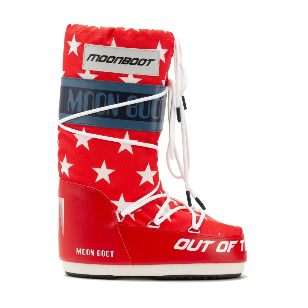 Moon Boot Men's Red/White Retrobiker Snow Boots Stars