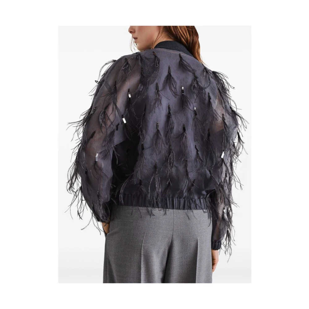 BRUNELLO CUCINELLI Grijze Zijden Veer Detail Sweatshirt Gray Dames