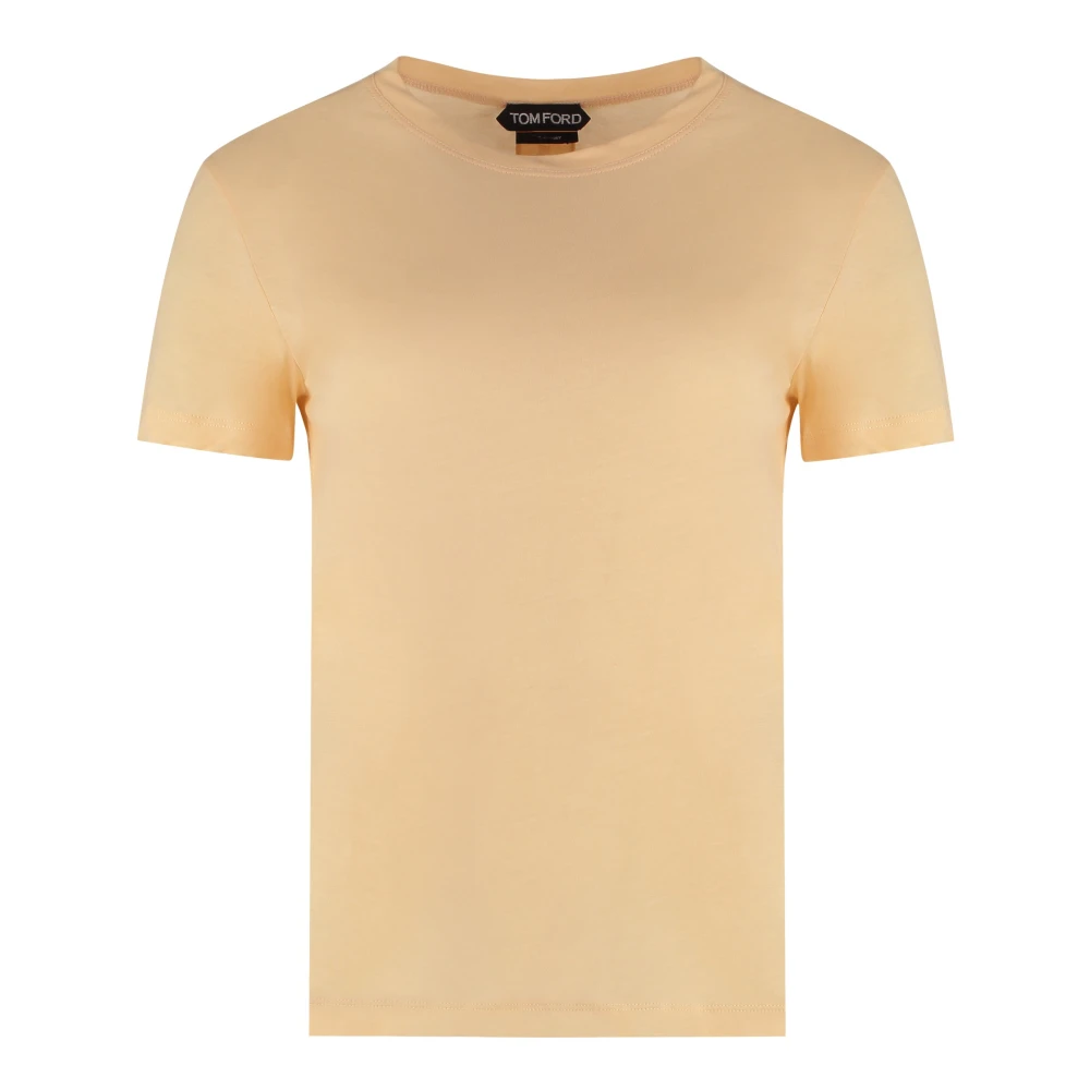Tom Ford Geribbelde Katoenen Crew-Neck T-Shirt Beige Dames