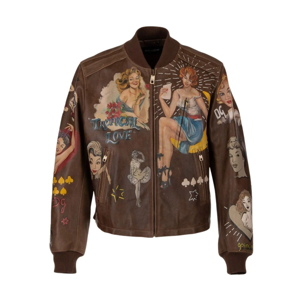 Dolce & Gabbana Men's Brown Padded Bull Leather Jacket - Bomber Jackets - L - Jackets