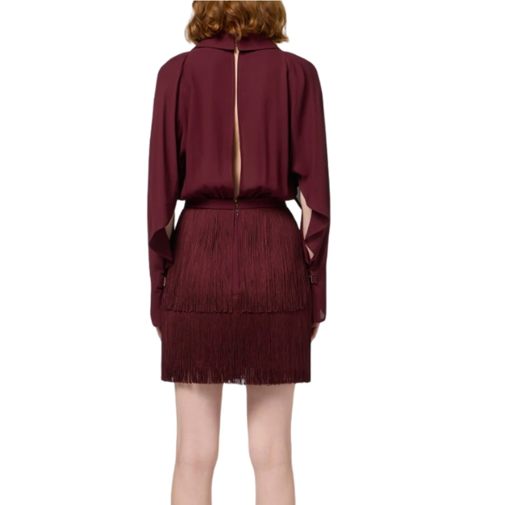 Elisabetta Franchi Jurk met franjes overhemd en sjaal Red Dames