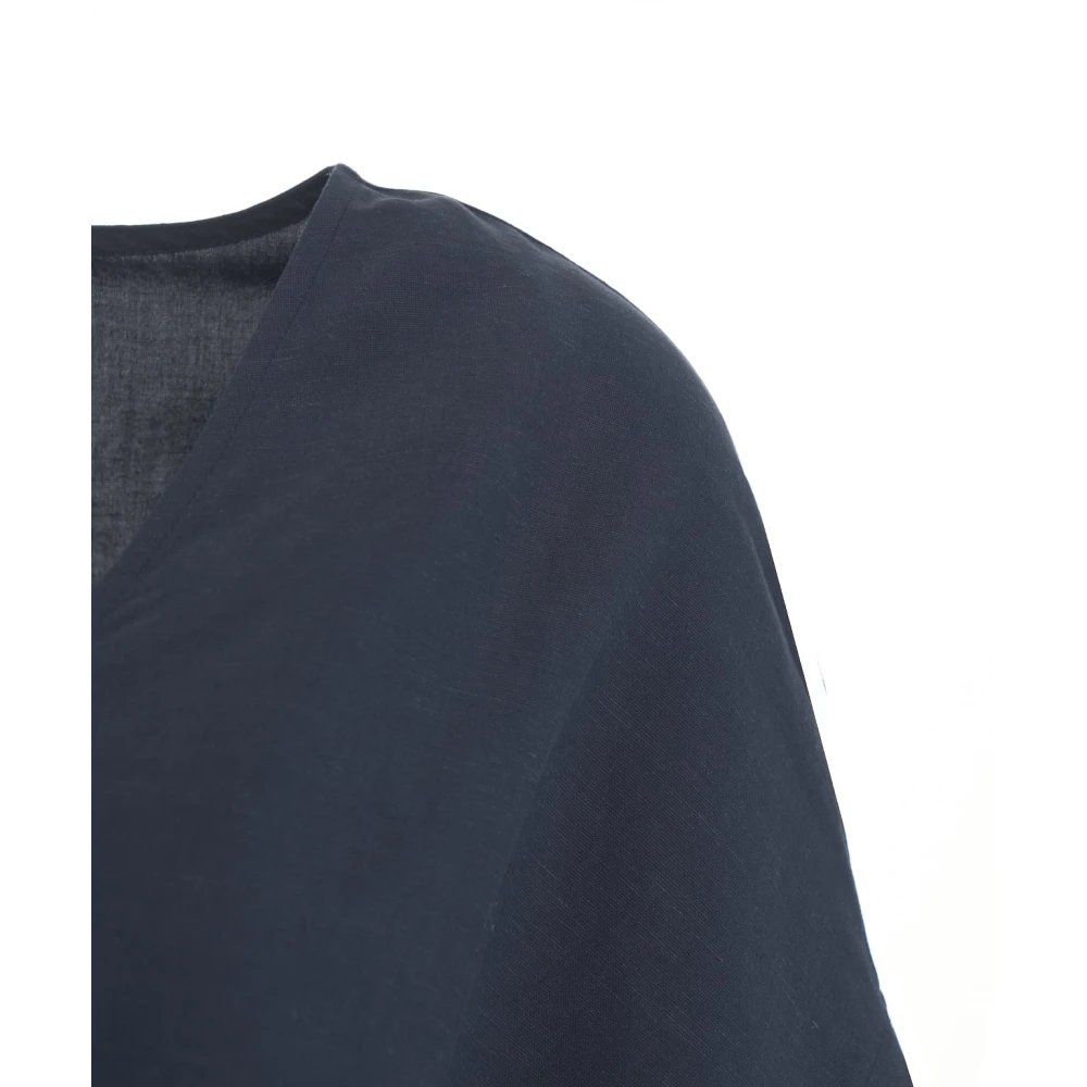8pm Blauw Linnen V-Hals T-Shirt Blue Dames