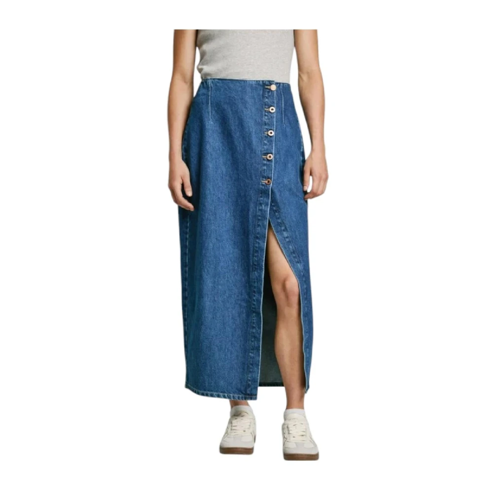 Pepe Jeans Women's Blue Elegant Midi Skirt With Slit - Denim Skirts - S - Skirts
