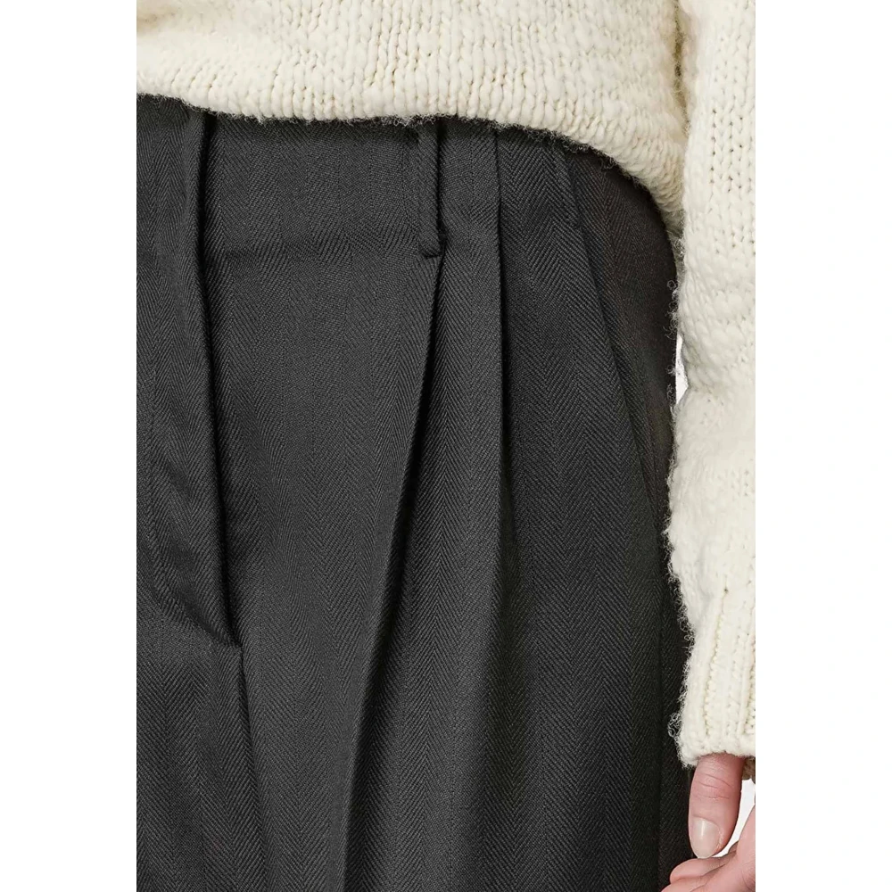 Forte Hoge taille wollen broek met plooien Black Dames