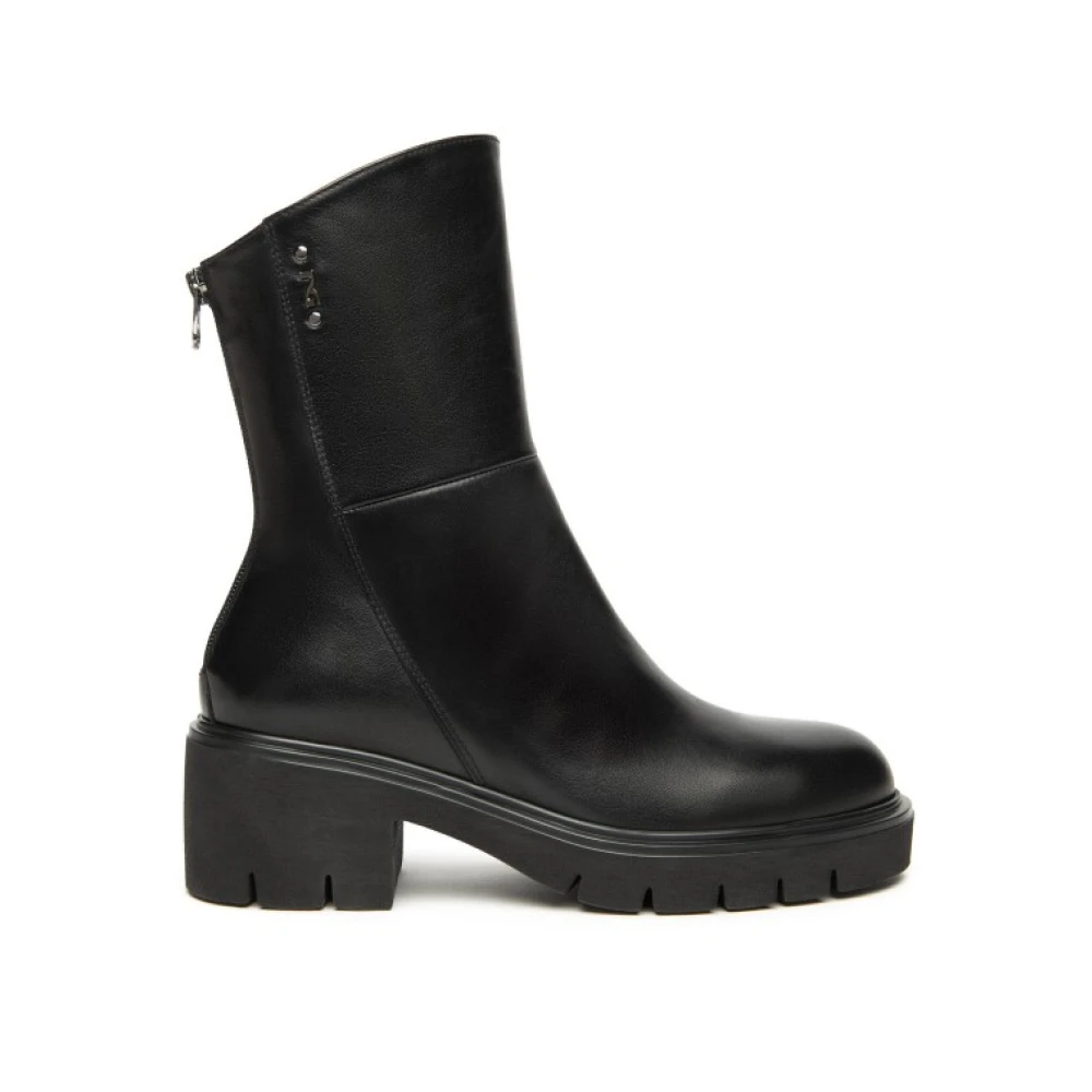 Nerogiardini Women's Black Heeled Boots, 5 Uk, Leather Ankle Boots With Zip