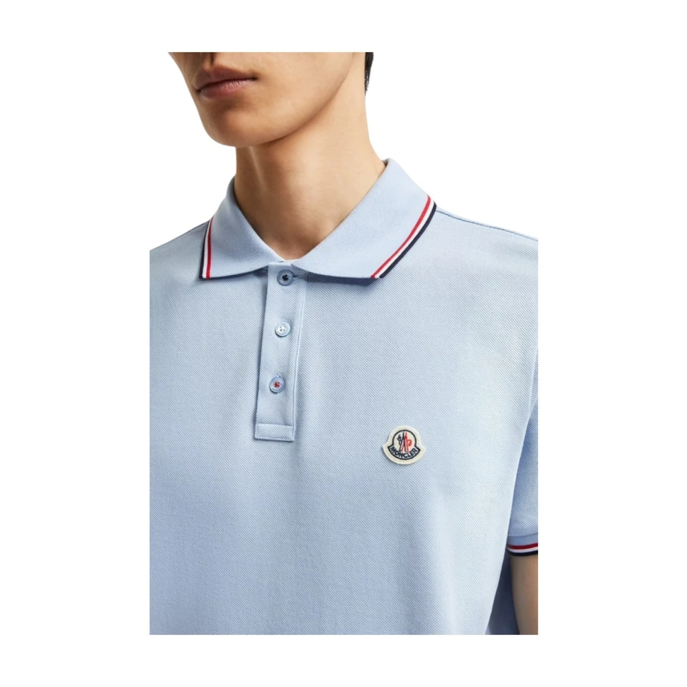 Moncler Tricolor Trim Polo Shirt Lichtblauw Blue Heren