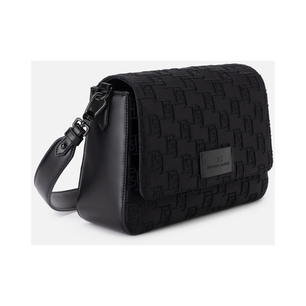 Elisabetta Franchi Zwarte Schoudertas met Geborduurd Logo Black Dames