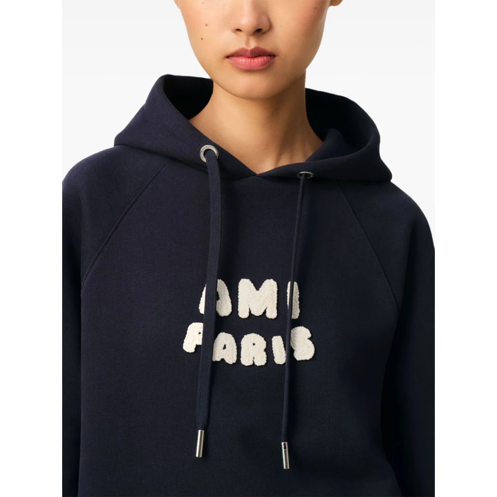 Ami Paris Blauwe trui met capuchon en zak Blue Heren