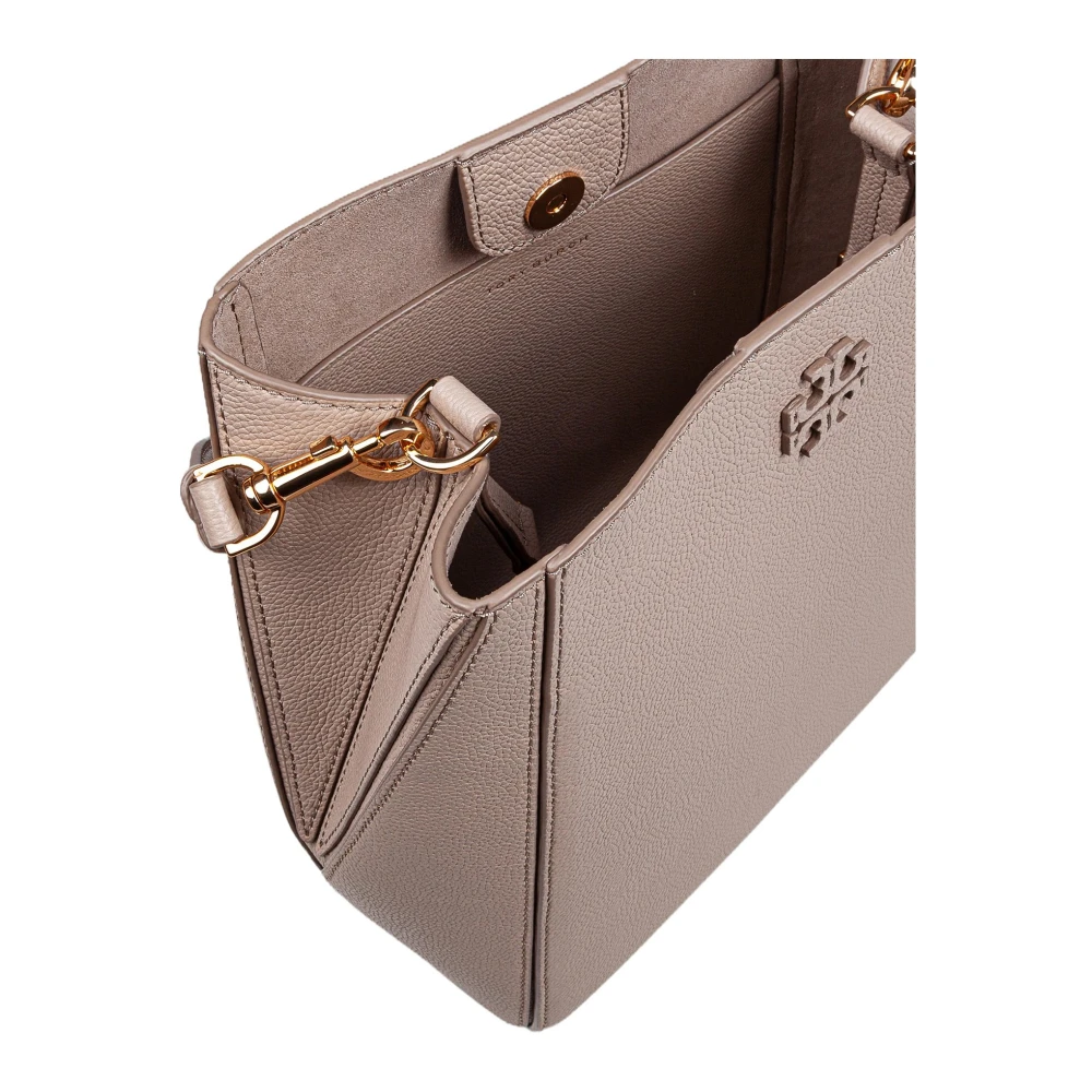 TORY BURCH Leren Bucket Bag in Klei Kleur Beige Dames