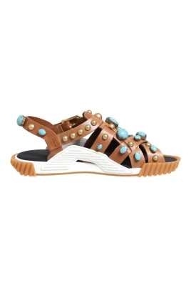 Brun Läder Studs Slides Sandaler