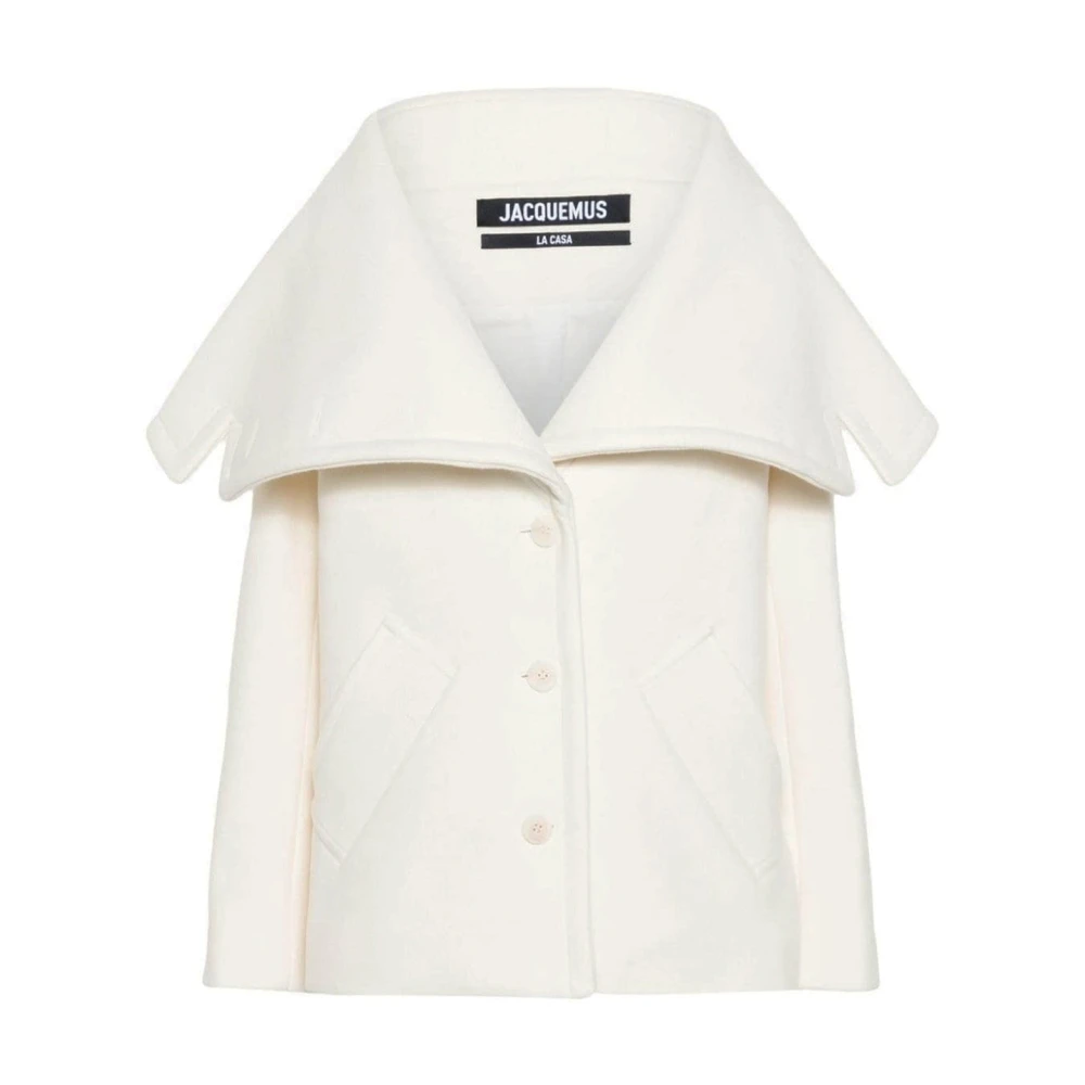 Jacquemus Witte Wollen Jas met Gedrapeerde Kraag White Dames