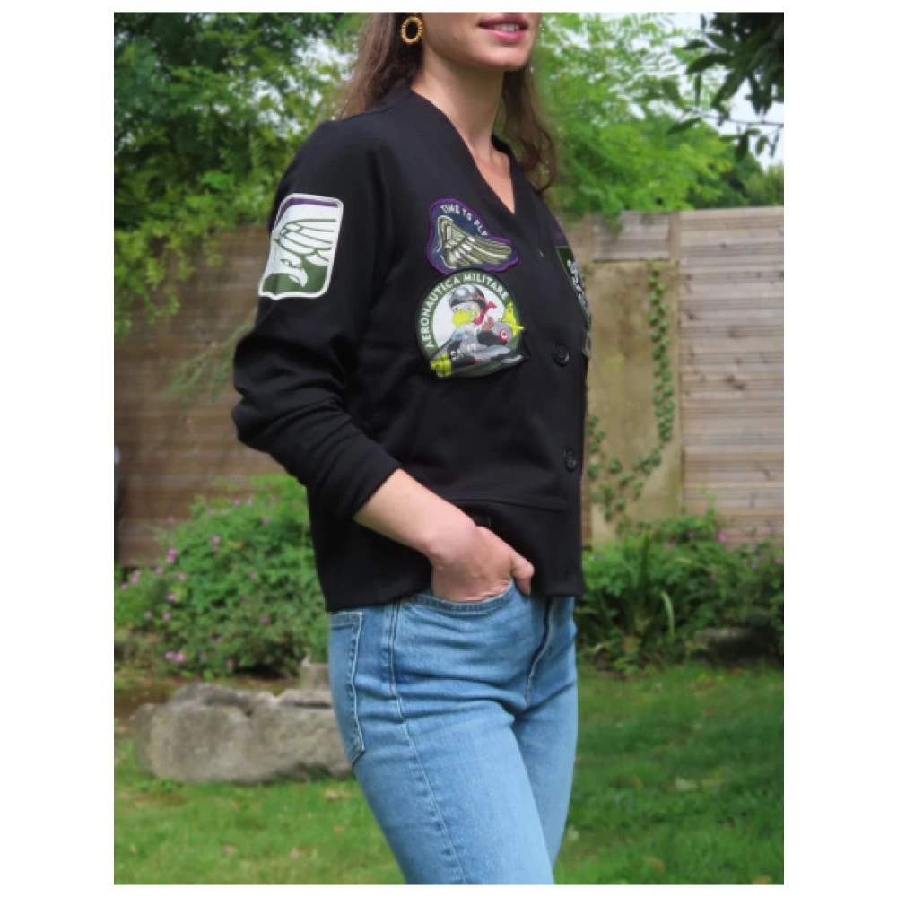 aeronautica militare Gebreide cardigan met patches Black Dames