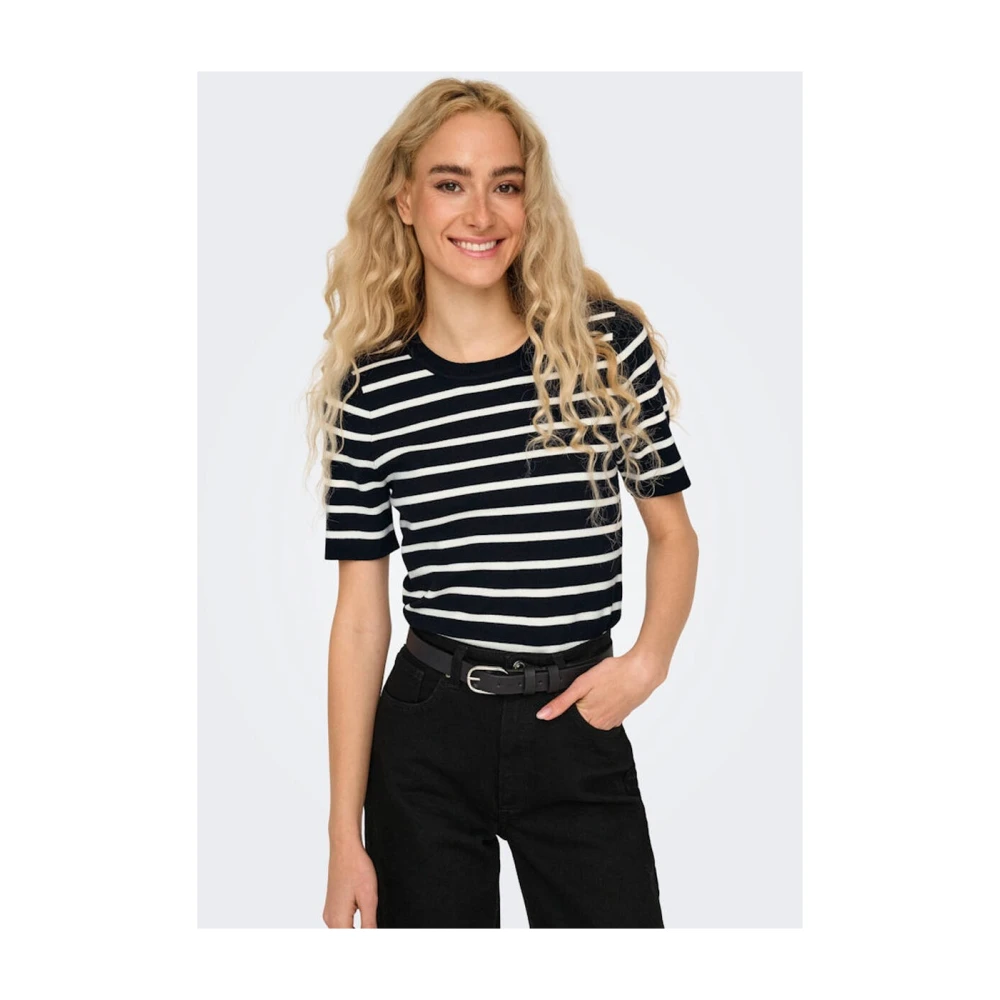 Only Korte Mouw Pullover Gebreide Trui Black Dames