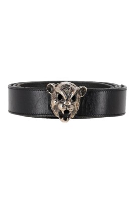 pre-owned-leather-belt-with-tiger-head-buckle