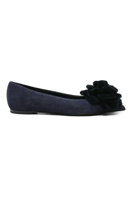 Flower Embellished Suede Ballerina Flats