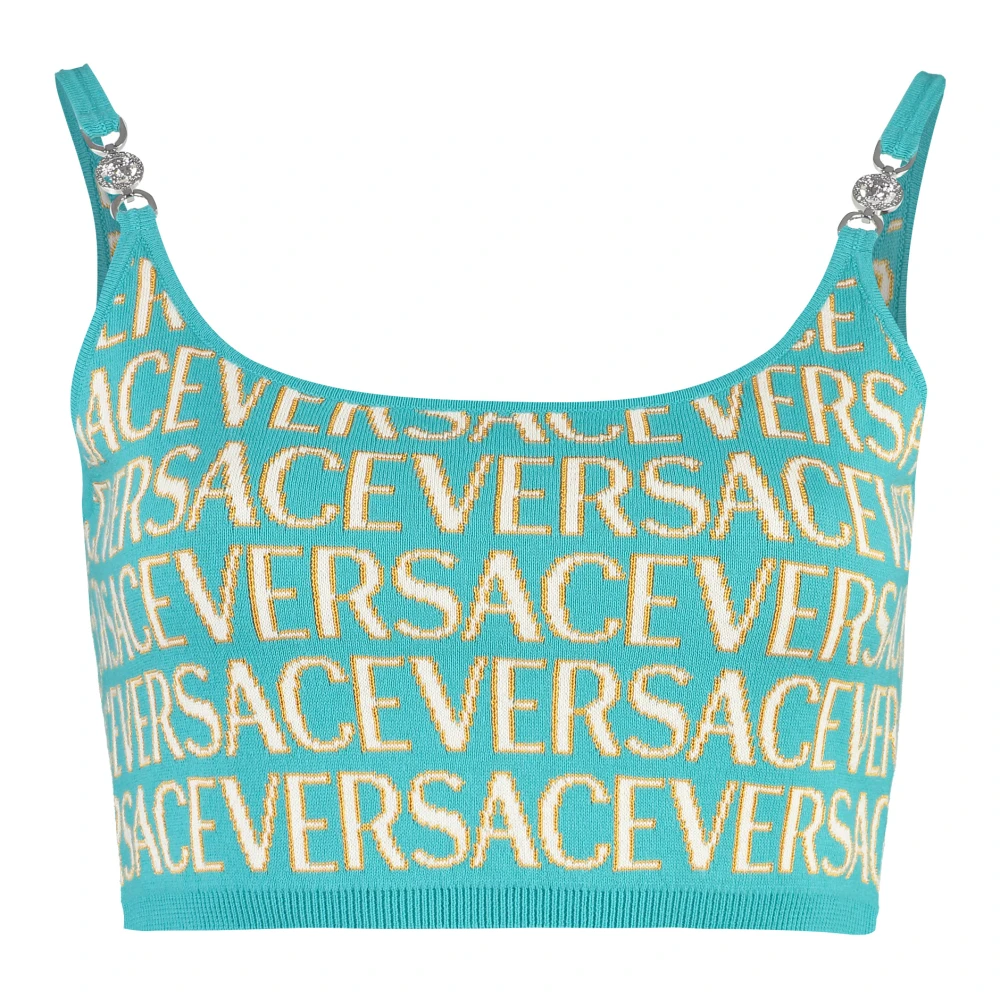 Versace Metallic Jacquard Stickad Top Green, Dam