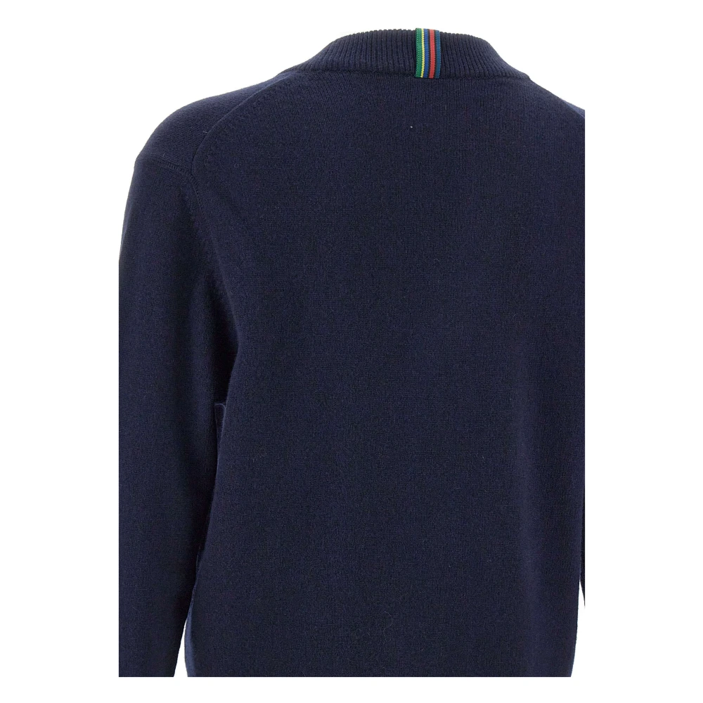 Paul Smith Merino Wol Vest V-Hals Contrasterende Knopen Blue Heren